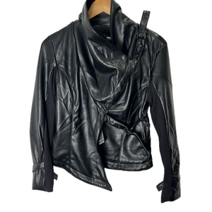 NWT Ookie & Lala Draped Faux Leather Moto Jacket BLACK XS